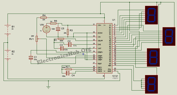 Circuit Diagram of Digital Voltmeter using ICL7107