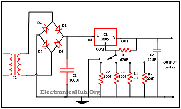 Variable Voltage Regulator Power Supply Circuit
