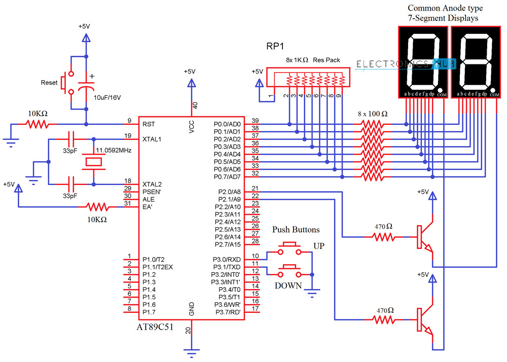 2 Digit Up Down Counter Circuit Diagram 8051